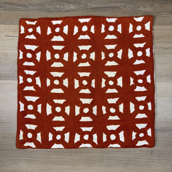 West Elm Other - West Elm Embroidered Pillow Cover 18x18, Rust Orange & Off White